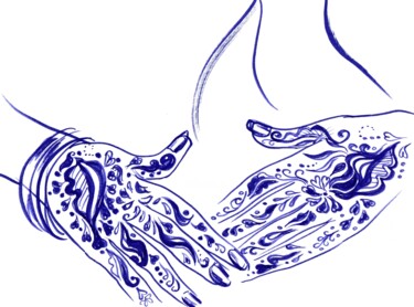 Drawing titled "Henna wedding tattoo" by Corinne Courlet, Original Artwork, Ink