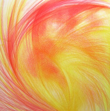 Dessin intitulée "Eclat rouge et jaune" par Corinne Courlet, Œuvre d'art originale, Crayon