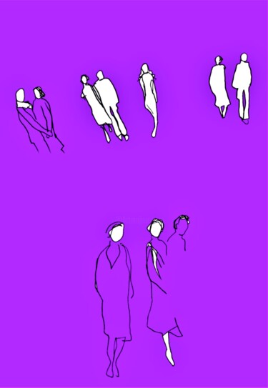 Dessin intitulée "Evening walkers in…" par Corinne Courlet, Œuvre d'art originale, Encre