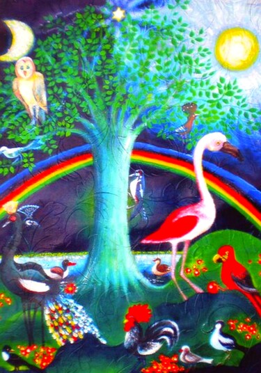 Peinture intitulée "L'arbre de vie aux…" par Corinne Courlet, Œuvre d'art originale, Acrylique