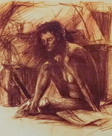 Drawing titled "The Angelic Nude" by Corinne Courlet, Original Artwork, Charcoal