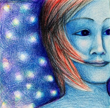 Dessin intitulée "L'amie des étoiles" par Corinne Courlet, Œuvre d'art originale, Crayon