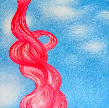 Drawing titled "Hair in the wind" by Corinne Courlet, Original Artwork, Pencil