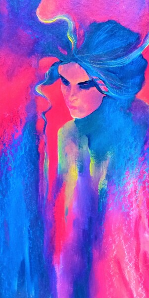 Painting titled "A Girl and Thinking" by Corinne Courlet, Original Artwork, Acrylic