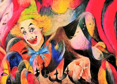 Peinture intitulée "Masqués, démasqués…" par Corinne Courlet, Œuvre d'art originale, Pastel