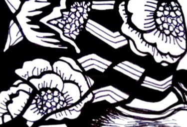 Dibujo titulada "Flowers in black an…" por Corinne Courlet, Obra de arte original, Tinta