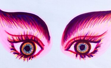 Dessin intitulée "Les beaux sourcils…" par Corinne Courlet, Œuvre d'art originale, Encre