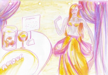 Disegno intitolato "Festive dancer at a…" da Corinne Courlet, Opera d'arte originale, Inchiostro