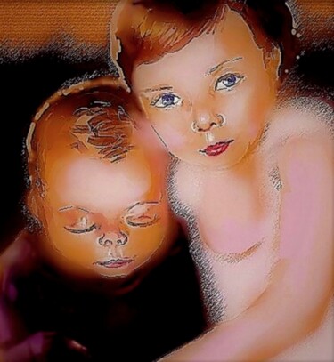 Digital Arts titled "Frère et soeur" by Corinne Courlet, Original Artwork, Digital Painting