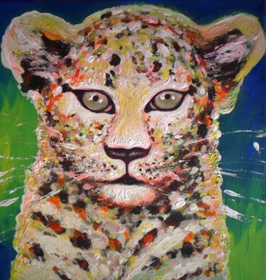 Peinture intitulée "Ein Leopard für Cäc…" par Corinne Courlet, Œuvre d'art originale, Acrylique