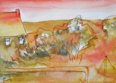 Drawing titled "From the train wind…" by Corinne Courlet, Original Artwork, Watercolor