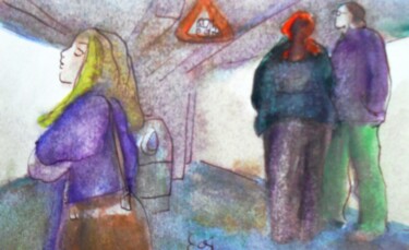 Drawing titled "At Deutz station /…" by Corinne Courlet, Original Artwork, Watercolor