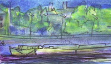 Drawing titled "On the Rhine in Col…" by Corinne Courlet, Original Artwork, Watercolor