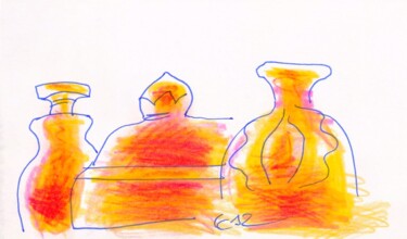 Disegno intitolato "Flacons de parfum d…" da Corinne Courlet, Opera d'arte originale, Matita