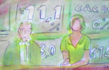 Drawing titled "TV news / Tagesschau" by Corinne Courlet, Original Artwork, Watercolor