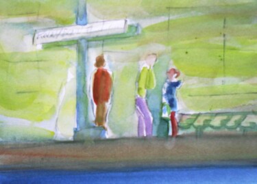 Drawing titled "At the airport trai…" by Corinne Courlet, Original Artwork, Watercolor