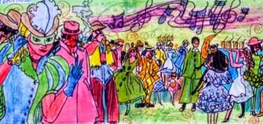 Disegno intitolato "Masked ball / Bal m…" da Corinne Courlet, Opera d'arte originale, Inchiostro