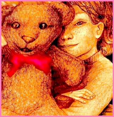 Digital Arts titled "Bear and child" by Corinne Courlet, Original Artwork, Pencil