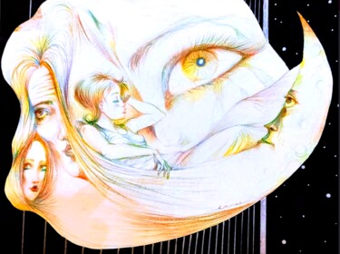 Tekening getiteld "Rise of Dream Moon…" door Corinne Courlet, Origineel Kunstwerk, Potlood