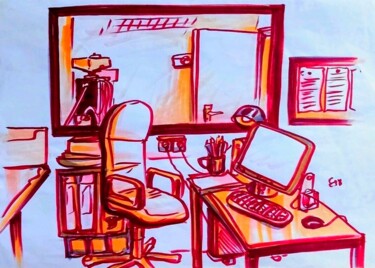 Drawing titled "Office and tree str…" by Corinne Courlet, Original Artwork, Ink