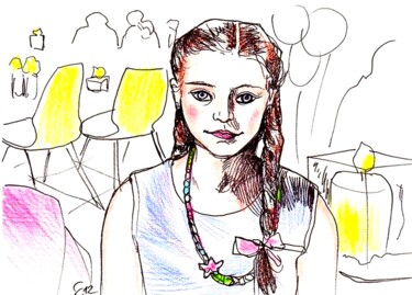 Dibujo titulada "Young girl at a par…" por Corinne Courlet, Obra de arte original, Tinta