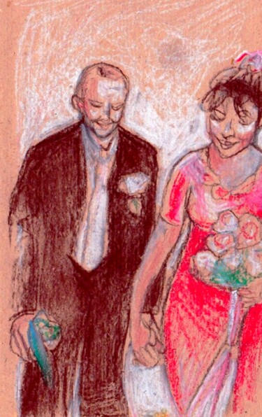 Dibujo titulada "Les mariés" por Corinne Courlet, Obra de arte original, Pastel