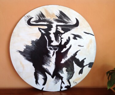 Painting titled "El Toro : Force et…" by Corinne Delorme (Lagrandeco), Original Artwork, Acrylic