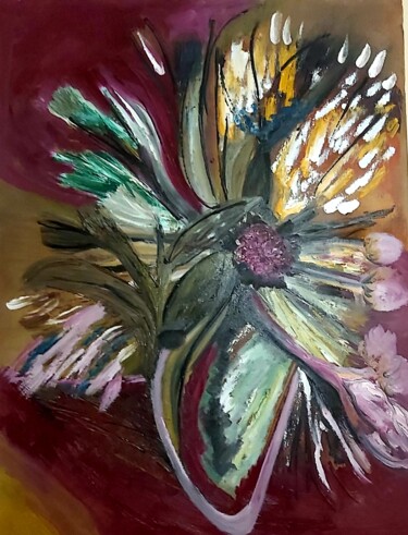 Pittura intitolato "Fleur pourpre" da Corinne Fiard, Opera d'arte originale, Olio