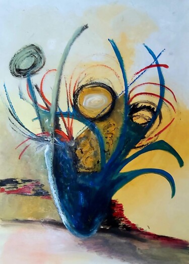 Peinture intitulée "le vase bleu" par Corinne Fiard, Œuvre d'art originale, Huile