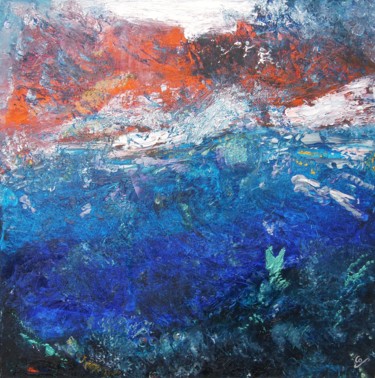Pittura intitolato "Atlantes en Abysse" da Corinne Foucouin, Opera d'arte originale, Olio