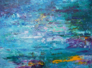 Картина под названием "FANTAISIE BLEUE" - Corinne Foucouin, Подлинное произведение искусства, Масло Установлен на Деревянная…