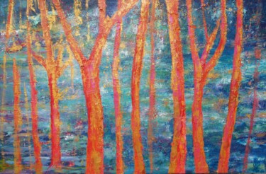 Painting titled "BOIS DORMANT" by Corinne Foucouin, Original Artwork, Oil Mounted on Wood Stretcher frame