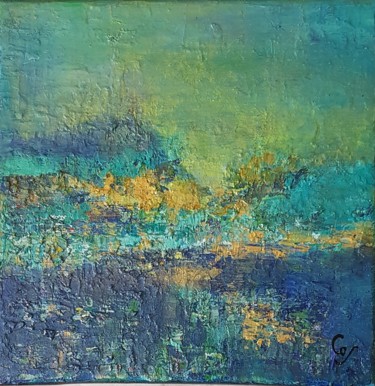 Painting titled "Horizon 20-20 l'Isl…" by Corinne Foucouin, Original Artwork, Oil Mounted on Wood Stretcher frame