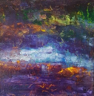 Painting titled "Horizon 20-20 l'Isl…" by Corinne Foucouin, Original Artwork, Oil Mounted on Wood Stretcher frame