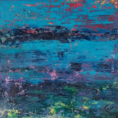 Ζωγραφική με τίτλο "Horizon 20-20 L'Isl…" από Corinne Foucouin, Αυθεντικά έργα τέχνης, Λάδι Τοποθετήθηκε στο Ξύλινο φορείο σ…