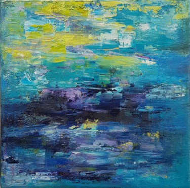 Painting titled "Horizon 20-20 L'Isl…" by Corinne Foucouin, Original Artwork, Oil Mounted on Wood Stretcher frame