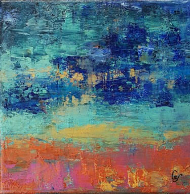 Painting titled "Horizon 20-20 L'Isl…" by Corinne Foucouin, Original Artwork, Oil Mounted on Wood Stretcher frame