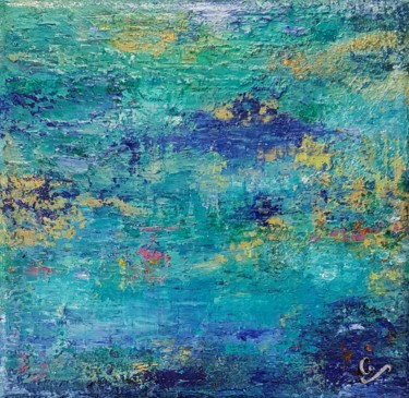 Painting titled "Horizon 20-20 L'Isl…" by Corinne Foucouin, Original Artwork, Oil Mounted on Wood Stretcher frame