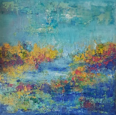 Painting titled "Horizon 20-20 L'Isl…" by Corinne Foucouin, Original Artwork, Oil Mounted on Wood Stretcher frame