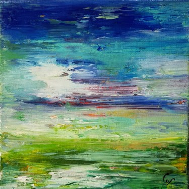 Painting titled "Horizon 20-20 L'Isl…" by Corinne Foucouin, Original Artwork, Oil Mounted on Wood Stretcher frame