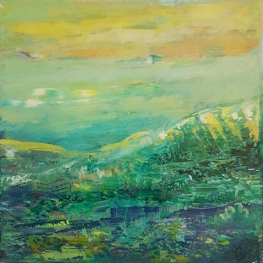 Painting titled "HORIZON N°60 L'ISLE…" by Corinne Foucouin, Original Artwork, Oil Mounted on Wood Stretcher frame