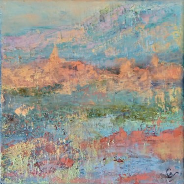 Painting titled "HORIZON N°55 L'ISLE…" by Corinne Foucouin, Original Artwork, Oil Mounted on Wood Stretcher frame
