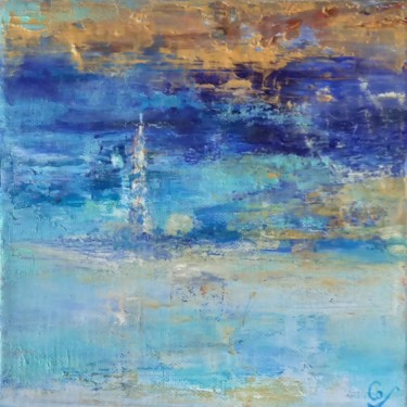 Painting titled "HORIZON N°67 L'ISLE…" by Corinne Foucouin, Original Artwork, Oil Mounted on Wood Stretcher frame
