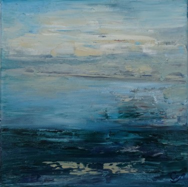 Painting titled "HORIZON N°68 L'ISLE…" by Corinne Foucouin, Original Artwork, Oil Mounted on Wood Stretcher frame