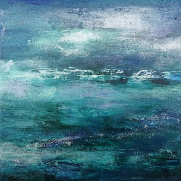 Painting titled "HORIZON N°69 L'ISLE…" by Corinne Foucouin, Original Artwork, Oil Mounted on Wood Stretcher frame