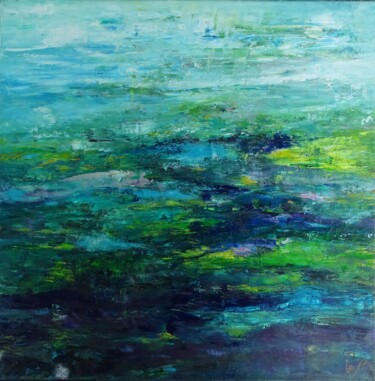 Painting titled "Blue Lande" by Corinne Foucouin, Original Artwork, Oil