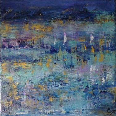 Painting titled "Horizon N 76 L'Isle…" by Corinne Foucouin, Original Artwork, Oil