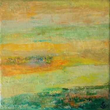 Painting titled "Horizon N 80 L'Isle…" by Corinne Foucouin, Original Artwork, Oil Mounted on Wood Stretcher frame