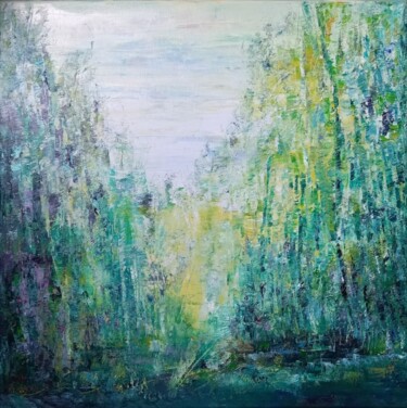 Painting titled "Chlorophylle" by Corinne Foucouin, Original Artwork, Oil Mounted on Wood Stretcher frame