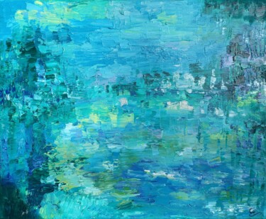 Painting titled "Edenline" by Corinne Foucouin, Original Artwork, Oil Mounted on Wood Stretcher frame